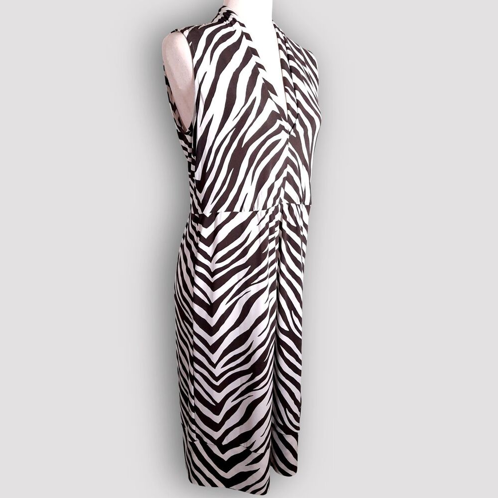 Daisy Fuentes Sheath Dress Size Small Zebra Print Midi Sleeveless V-Neck